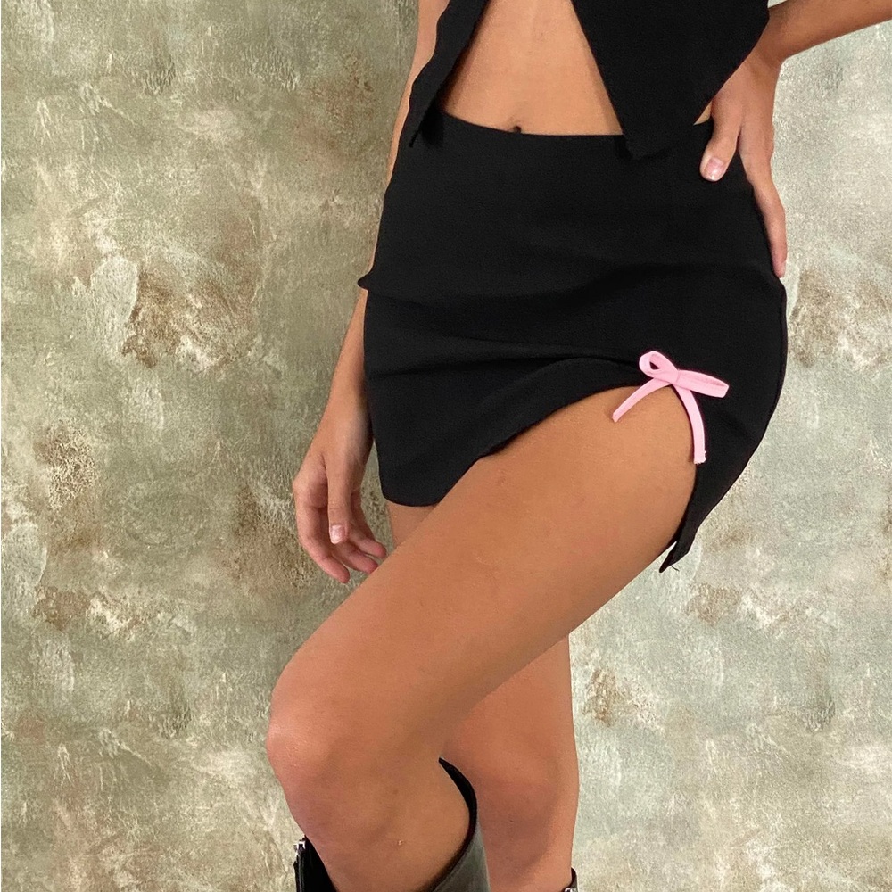 Motel Rocks Black Mini Skirt with Pink Bow
